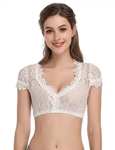 Dirndlbluse KOJOOIN Spitze Trachtenbluse für Oktoberfest Weiß
