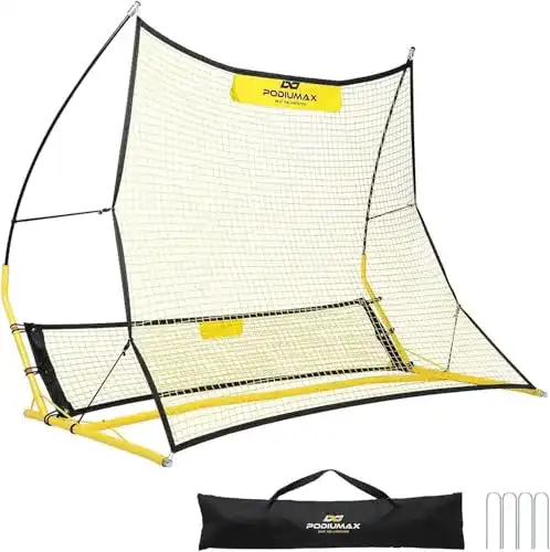 Rebounder PodiuMax Tragbar Multi Fußball -Netz Upgraded | 2 in 1 Kickback Rückprallwand Design | Solo Fußball Kick Trainer
