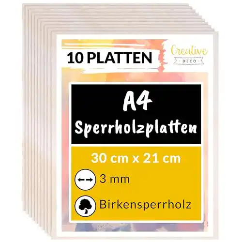Die beste Sperrholzplatte Creative Deco 10 x A4 3mm, Birkensperrholz 2026 Test Bestseller Sperrholzplatte Creative Deco 10 x A4 3mm, Birkensperrholz
