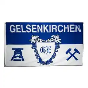 Schalke-Fahne Flaggenfritze Fanflagge Gelsenkirchen mit Wappen