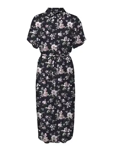 Blusenkleid VERO MODA Damen Leichtes Kurzarm Kleid Midi