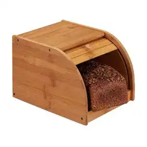 Brotkasten klein Relaxdays Bambus, rollbare Frontklappe