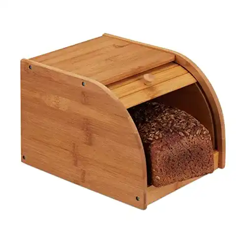 Brotkasten klein Relaxdays Bambus, rollbare Frontklappe