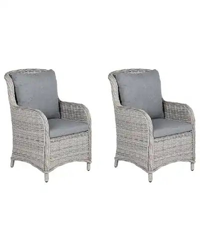 Rattansessel Beliani Gartensessel Rattan grau 2er Set CASCAIS