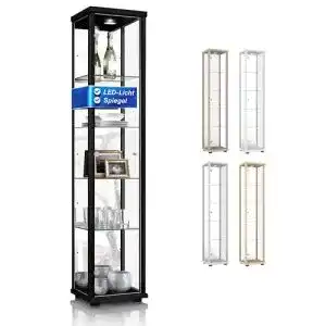 Vitrine K-Möbel Glas in Schwarz, 176x37x33 cm, beleuchtet