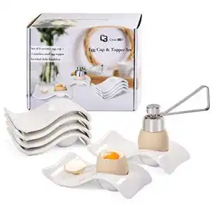 Eierbecher Chas Bete Porzellan Set, 6 Weißes Porzellan, 1 Eieröffner