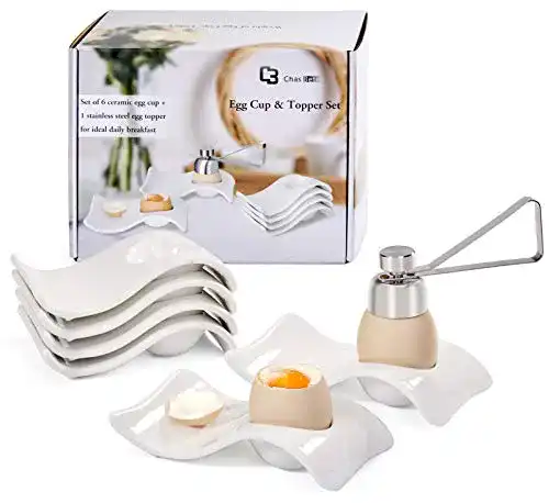 Eierbecher Chas Bete Porzellan Set, 6 Weißes Porzellan, 1 Eieröffner