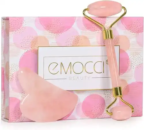 Jade-Roller EMOCCI Jade Roller Gesicht Rosenquarz Gua Sha
