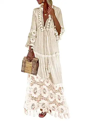 Boho-Kleid Minetom Langes Kleid Damen 3/4 Ärmel Floral