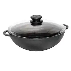 Biol-Pfanne BIOL Wok Pfanne aus Gusseisen mit Glasdeckel