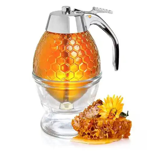 Honigspender Hunnibi ohne Tropfen Glas mit Edelstahldeckel
