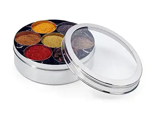 Gewürzdosen Zinel Gewürzbehälter, Masala Dabba mit 7 Schalen