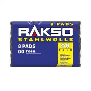 Stahlwolle RAKSO fein 00, glättet Hölzer, Reinigung, 8 Pads 200g