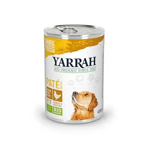 Bio-Nassfutter Hund Yarrah Pate Huhn, Spirulina, Seetang, 12x400g