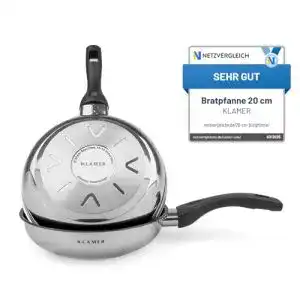 Bratpfanne (20 cm) KLAMER Profi Edelstahl-Bratpfanne, Induktion