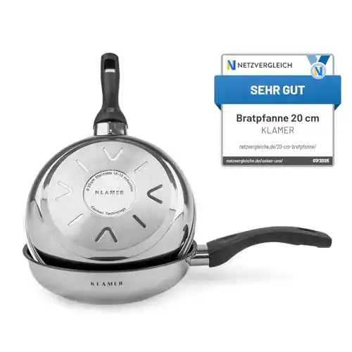 Bratpfanne (20 cm) KLAMER Profi Edelstahl-Bratpfanne, Induktion