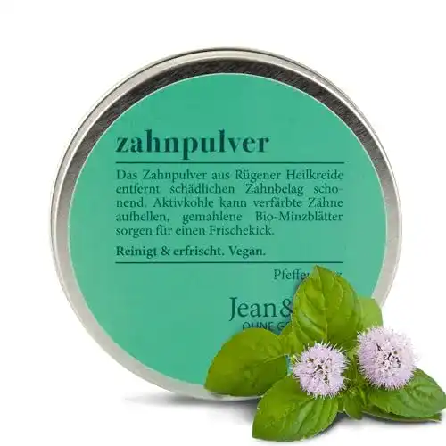 Aktivkohle für die Zähne Jean & Len Zahnpulver, Pfefferminz
