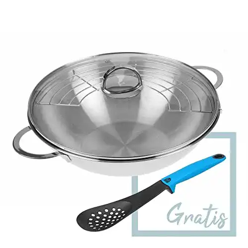 Wok mit Deckel GRÄWE Edelstahl Wok 32 cm mit Glasdeckel