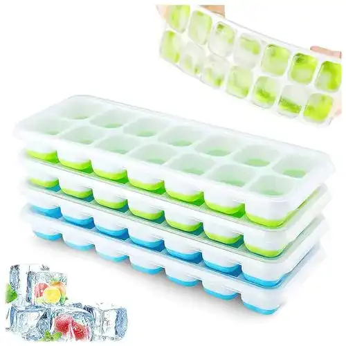 Eiswürfelform Airabc, 4er Pack Silikon mit Deckel, Platzsparend