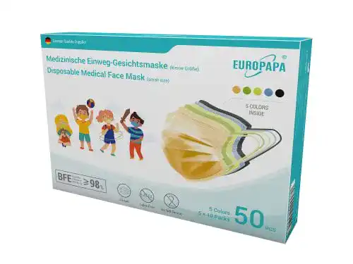 Kindermasken EUROPAPA 50x Bunte medizinische Mini Model S