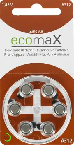Hörgerätebatterien-312 Ecomax Typ 312 PR41 BRAUN, 60 Stück