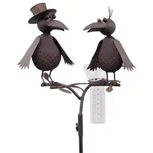 Regenmesser Po Vogelduo mit Hut Metall braun