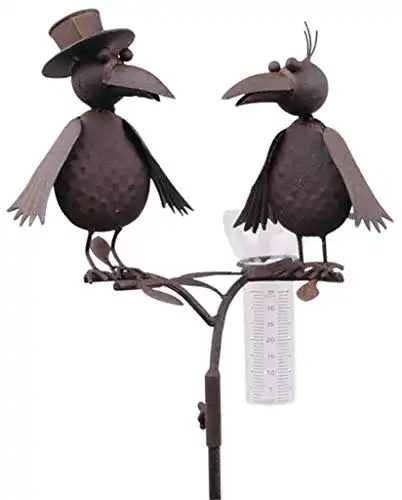 Regenmesser Po Vogelduo mit Hut Metall braun