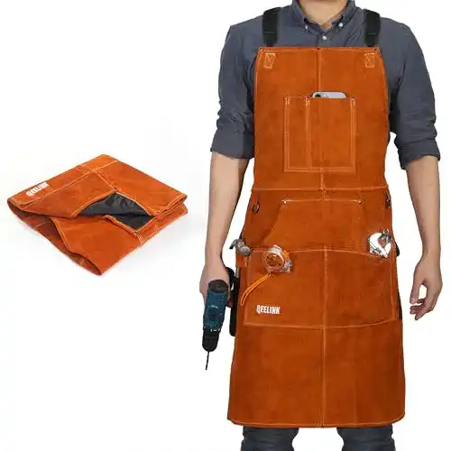 Schweißerschürze QeeLink Schweißschürze Leder 6 Werkzeugtasche