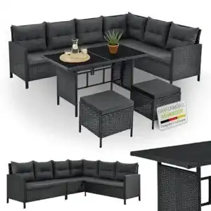 Gartenmöbel-Set Juskys Polyrattan Lounge Manacor schwarz