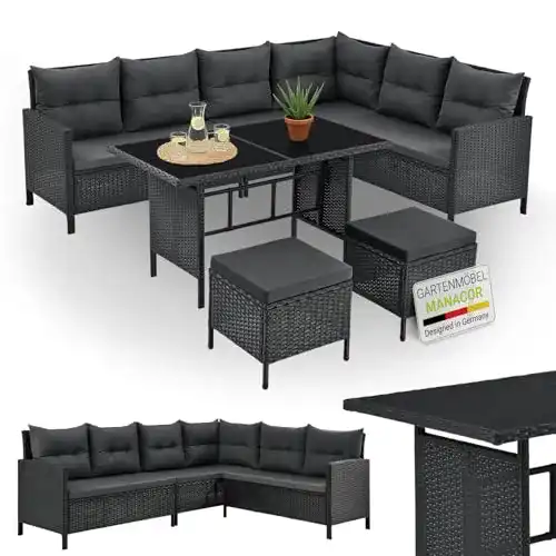 Gartenmöbel-Set Juskys Polyrattan Lounge Manacor schwarz