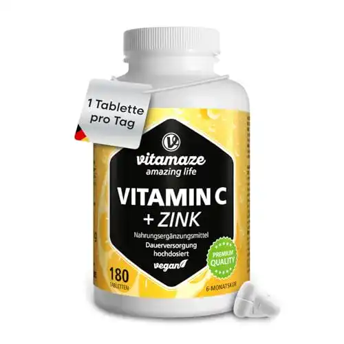 Die beste Vitamin C + Zink Vitamaze - amazing life, 180 Tabletten 2026 Test Bestseller Vitamin C + Zink Vitamaze – amazing life, 180 Tabletten