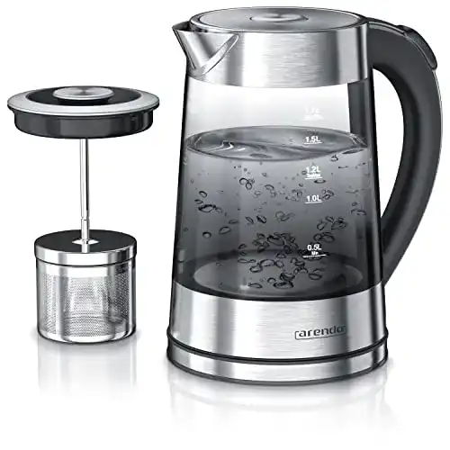 Wasserkocher mit Temperatureinstellung Arendo, Glas und Teesieb