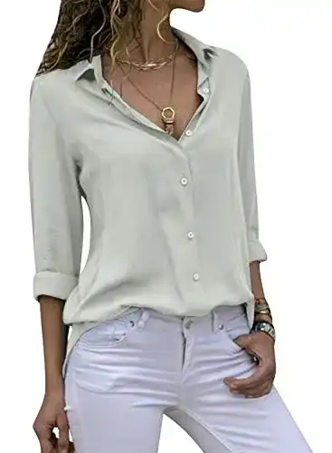 Weiße Blusen Cassiecy Damen Bluse Chiffon Elegant V-Ausschnitt