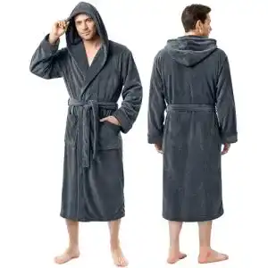 Bademantel Herren NY Threads Kapuze, Weicher Fleece, Morgenmantel