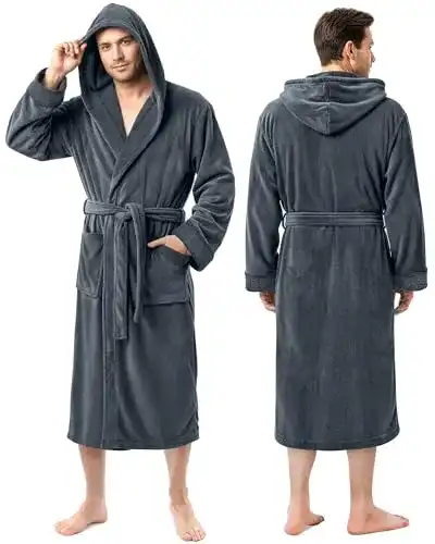 Bademantel Herren NY Threads Kapuze, Weicher Fleece, Morgenmantel