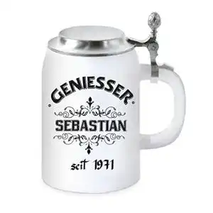 Steinkrug KMC-Austria Design Bierkrug mit Flachdeckel