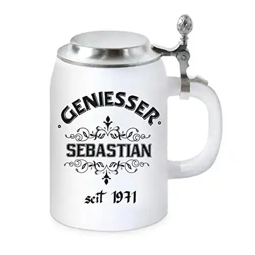 Steinkrug KMC-Austria Design Bierkrug mit Flachdeckel