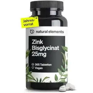 Zink natural elements 25mg, 365 Tabletten, hochdosiert