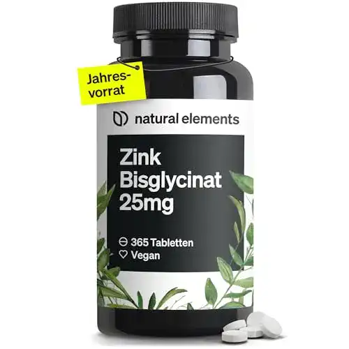 Zink natural elements 25mg, 365 Tabletten, hochdosiert