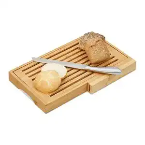 Brotschneidebrett Relaxdays, Brotbrett mit Messer aus Edelstahl