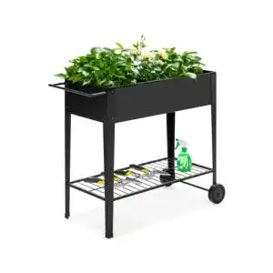 Hochbeet auf Rollen COSTWAY mit Rädern und Regal, 96x41x82cm