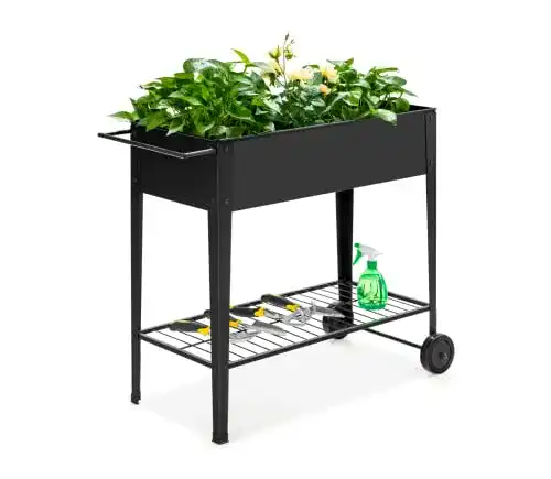 Hochbeet auf Rollen COSTWAY mit Rädern und Regal, 96x41x82cm