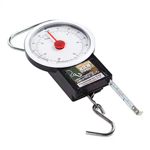Fischwaage Zite Fishing Feder-Waage bis 32kg zum Angeln – zum Fische Wiegen & mit Fisch-Maßband bis 1m zum Messen