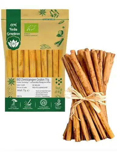 Zimtstangen OmVeda BIO Zimt Ceylon Ganz 10 CM, 12 bis 15 Stk.