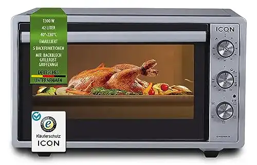 Minibackofen ICQN 42 Liter, 1600 W, Umluft, Pizza-Ofen, Timer