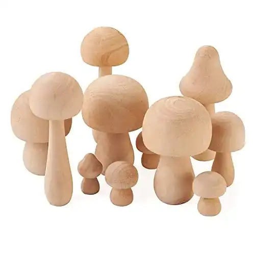 Holzpilze Cheriswelry Pilz-Set aus Holz, 23 unlackierte Pilz-Figuren