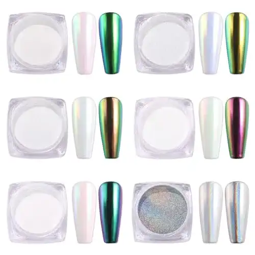 Nagel-Puder AIMEILI 6 Jar Pearl Powder Chromnägel Spiegeleffekt