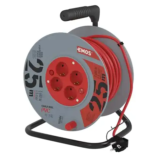 Kabeltrommel (25m) EMOS P092251 mit 4 Steckdosen u. Schalter