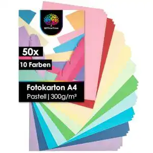 Tonkarton OfficeTree 50 Blatt Pastell A4 Tonpapier Pastellfarben