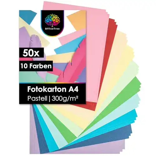 Tonkarton OfficeTree 50 Blatt Pastell A4 Tonpapier Pastellfarben